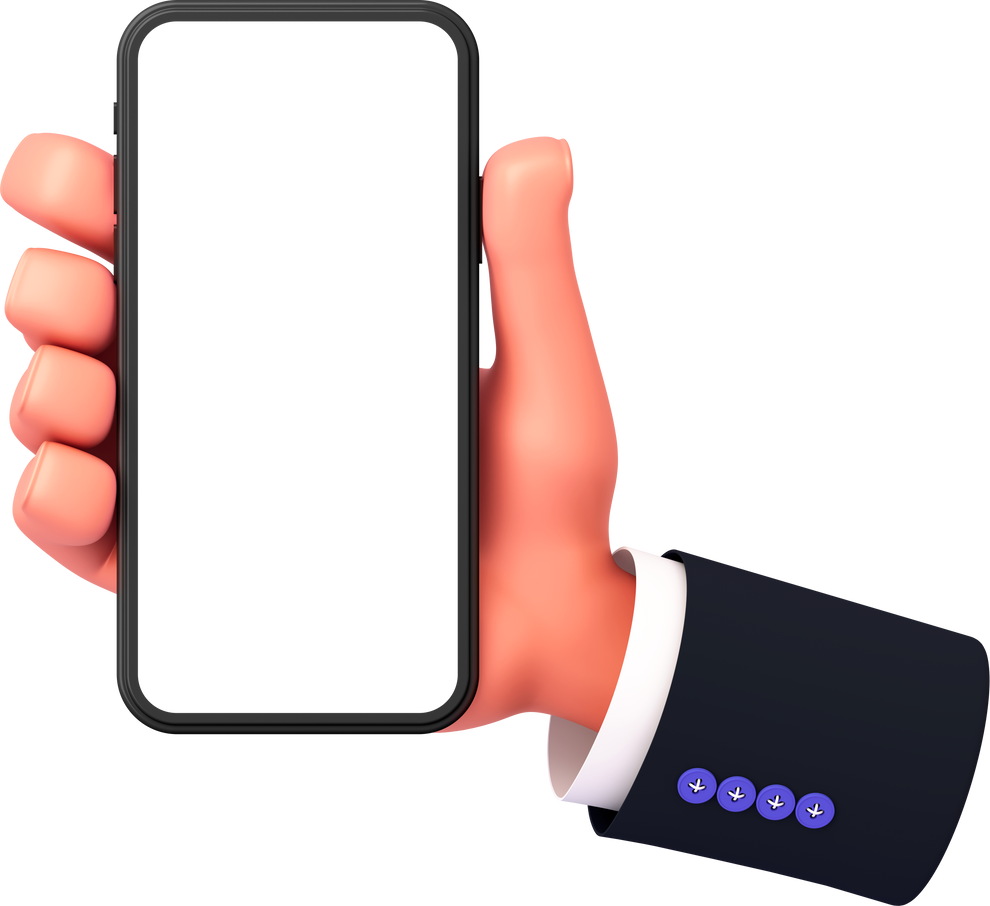 3D Right Hand Holding Black Smartphone in portrait orientati