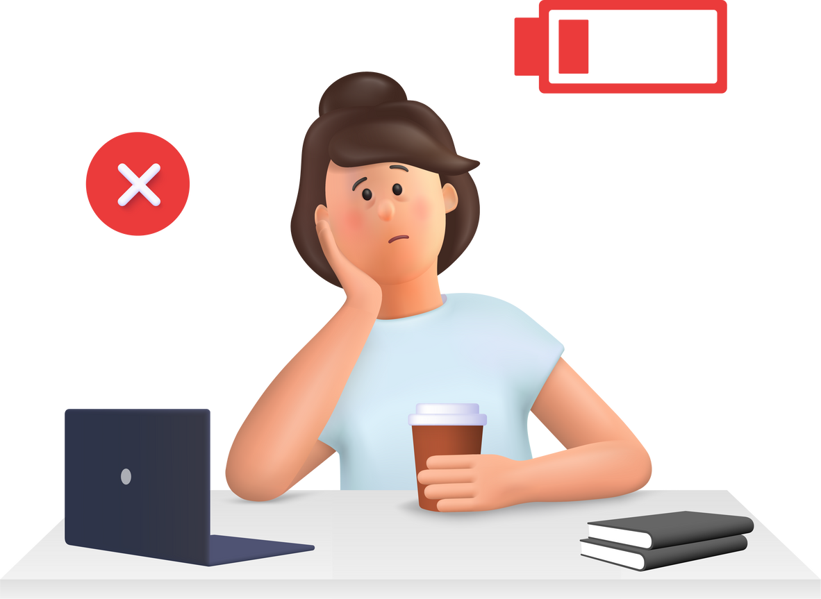 Young Woman Burnout Tired Sleepy 3D Character